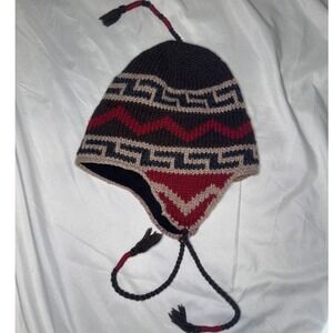 Vintage REI Nordic Earflap Beanie Unisex OS Brown Red Fleece Lined Winter Hat